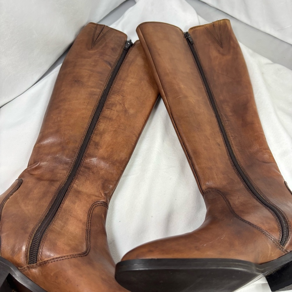 Garnet Hill Italian Leather Tall Rustic Congac Riding Boots - Women’s Size 7 EUC - Picture 8 of 12